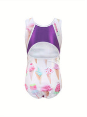 Girls Sweet Ice Cream Pattern Gymnastics Romper