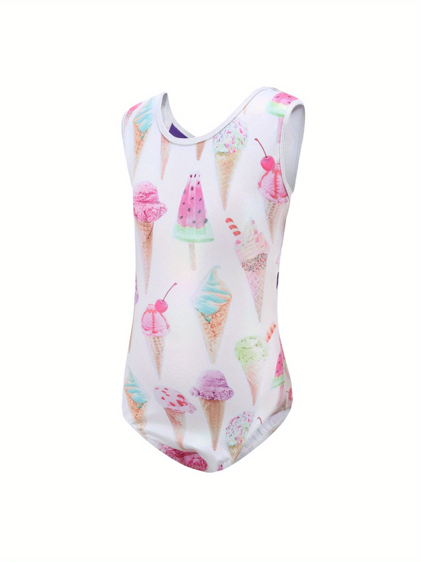 Girls Sweet Ice Cream Pattern Gymnastics Romper
