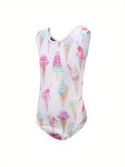 Girls Sweet Ice Cream Pattern Gymnastics Romper