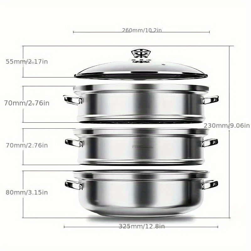3pcs Stainless Steel Double Ear Steamer Set