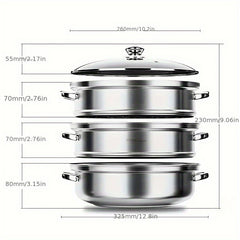 3pcs Stainless Steel Double Ear Steamer Set