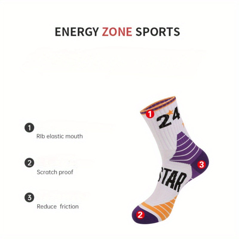 4 Pairs Men's Basketball Crew Socks Sweat Absorbent Breathable