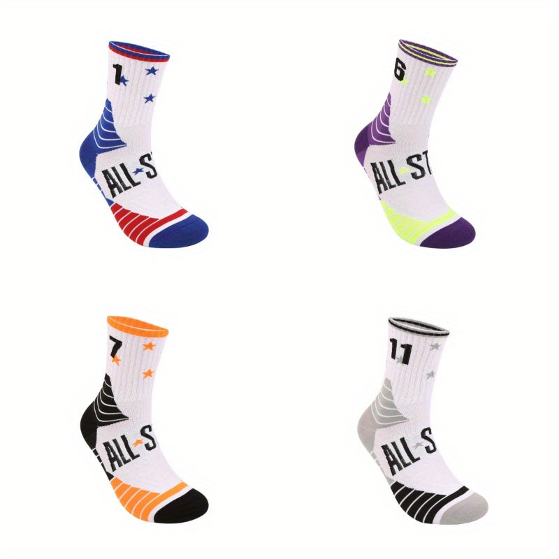4 Pairs Men's Basketball Crew Socks Sweat Absorbent Breathable