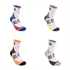 4 Pairs Men's Basketball Crew Socks Sweat Absorbent Breathable