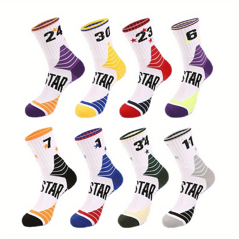 4 Pairs Men's Basketball Crew Socks Sweat Absorbent Breathable