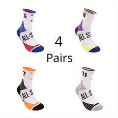 4 Pairs Men's Basketball Crew Socks Sweat Absorbent Breathable