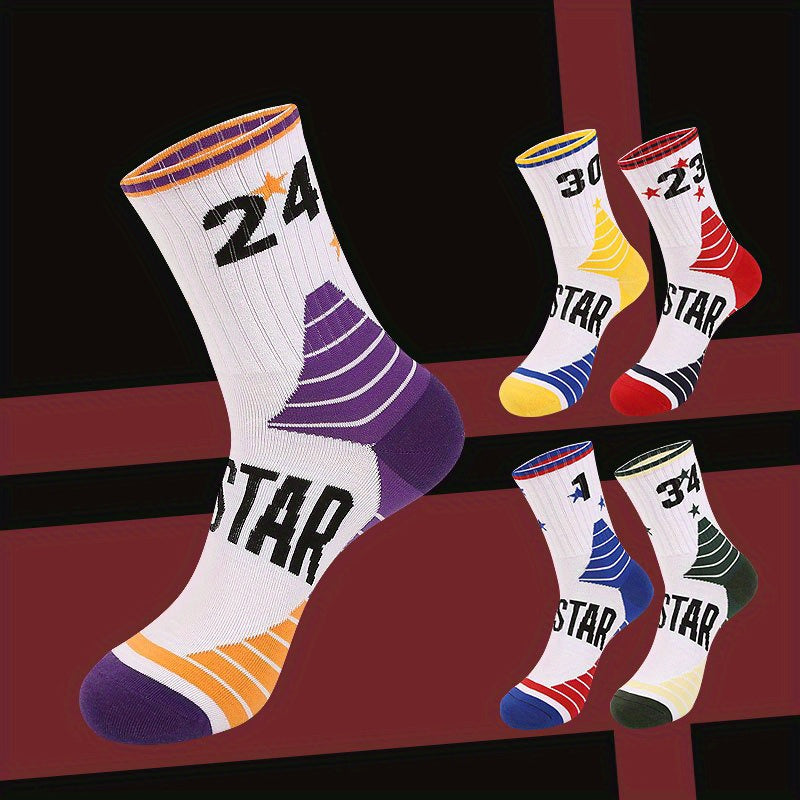 4 Pairs Men's Basketball Crew Socks Sweat Absorbent Breathable