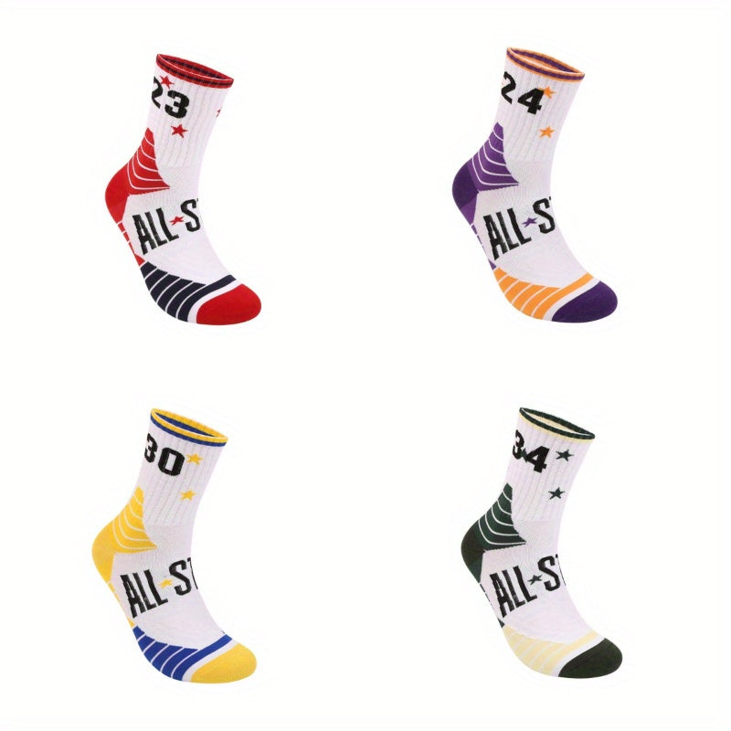 4 Pairs Men's Basketball Crew Socks Sweat Absorbent Breathable
