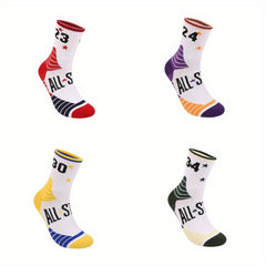 4 Pairs Men's Basketball Crew Socks Sweat Absorbent Breathable