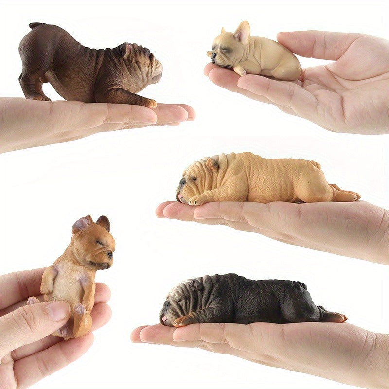 1pc British Bulldog Figurines Set Realistic Model Pet Dog Lying And Sleepy Dogs