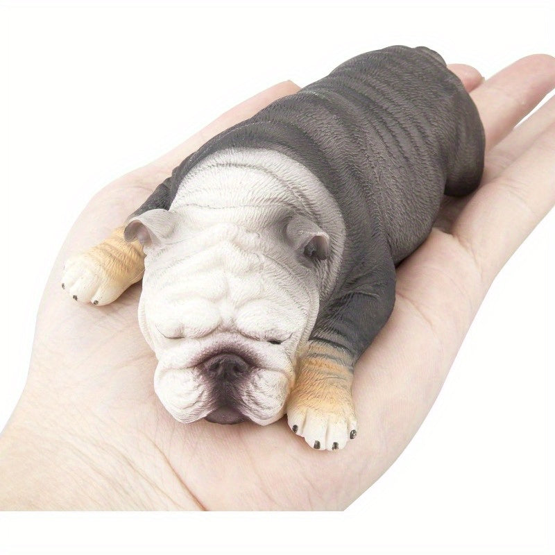 1pc British Bulldog Figurines Set Realistic Model Pet Dog Lying And Sleepy Dogs