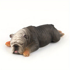 1pc British Bulldog Figurines Set Realistic Model Pet Dog Lying And Sleepy Dogs