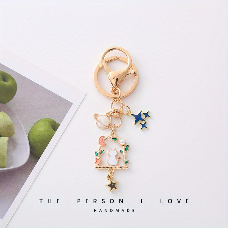 Dreamy Starry Cat Keychain Keyring Bag Purse Pendant