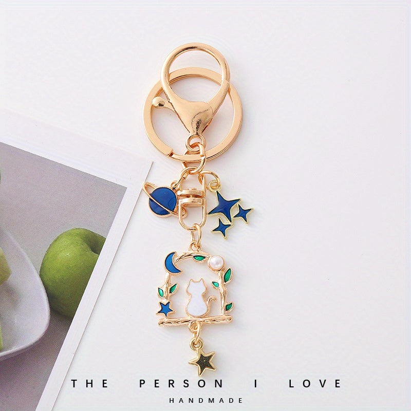Dreamy Starry Cat Keychain Keyring Bag Purse Pendant