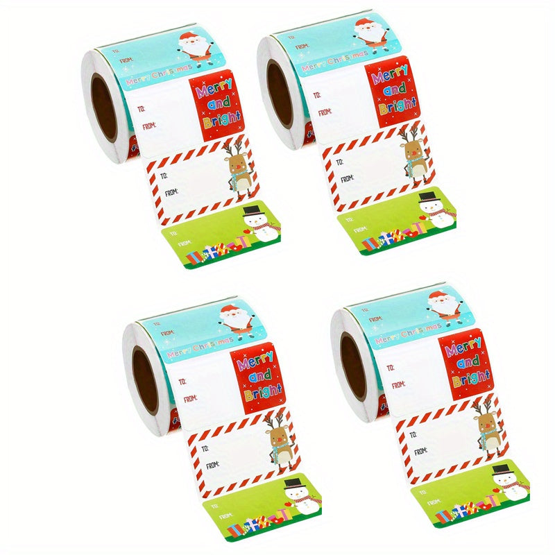 500pcs Cartoon Santa Claus Snowman Christmas Stickers Roll