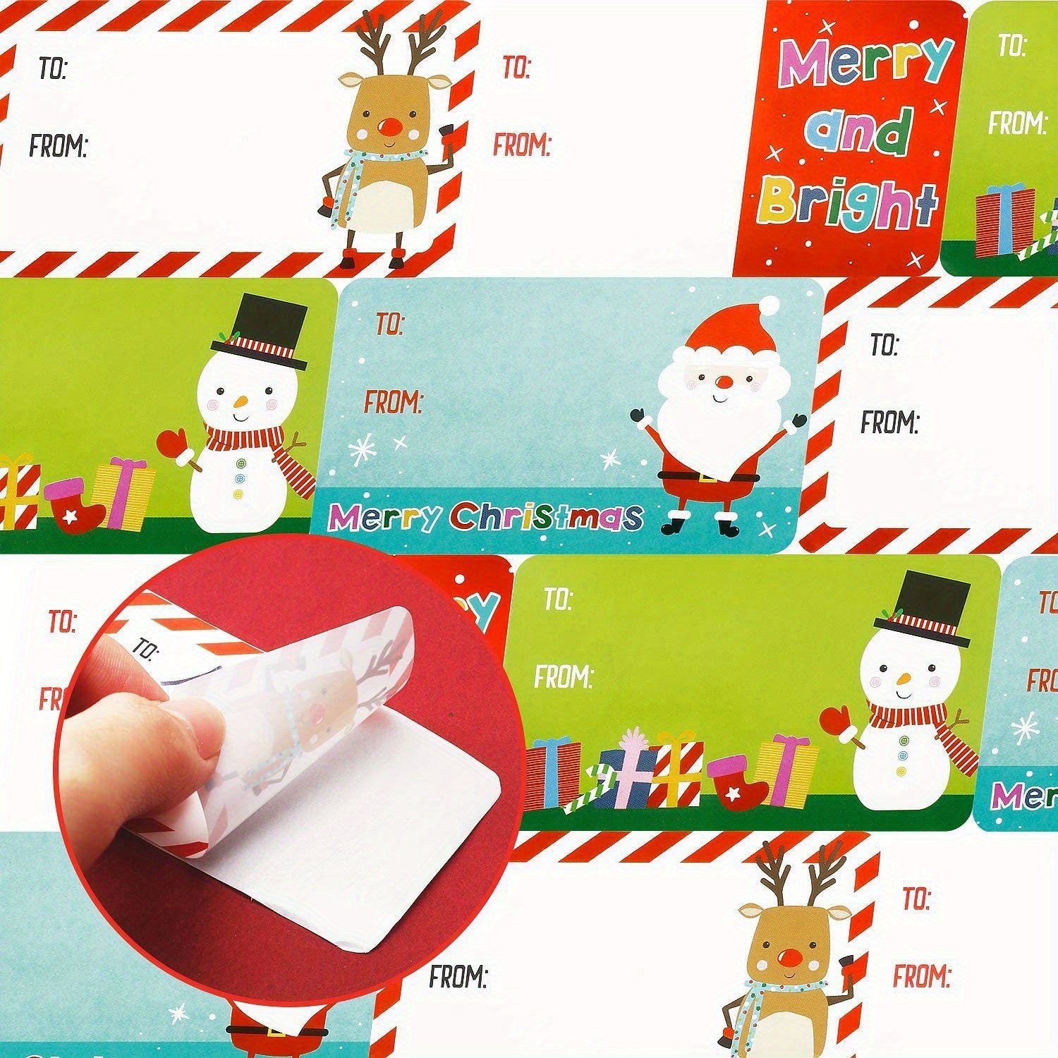 500pcs Cartoon Santa Claus Snowman Christmas Stickers Roll