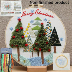 3D Embroidery Starter Kit Christmas Patterns Embroidery Cloth Hoop Threads