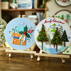 3D Embroidery Starter Kit Christmas Patterns Embroidery Cloth Hoop Threads