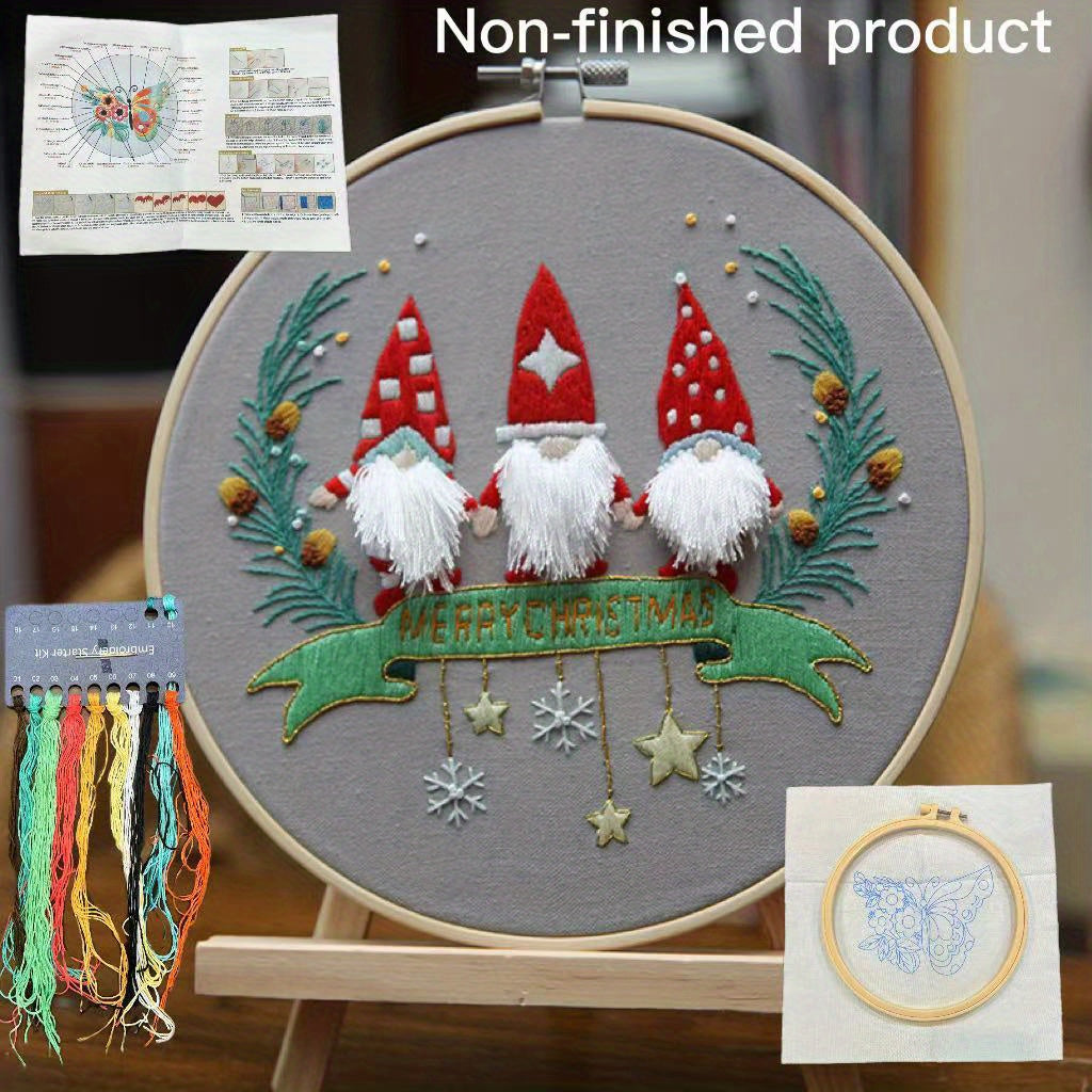 3D Embroidery Starter Kit Christmas Patterns Embroidery Cloth Hoop Threads