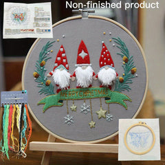 3D Embroidery Starter Kit Christmas Patterns Embroidery Cloth Hoop Threads