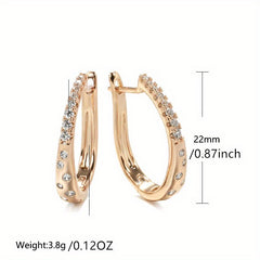 Golden Zircon Women Clip Earrings Curve Drop Piercing Hoops Fine Wedding Jewelry