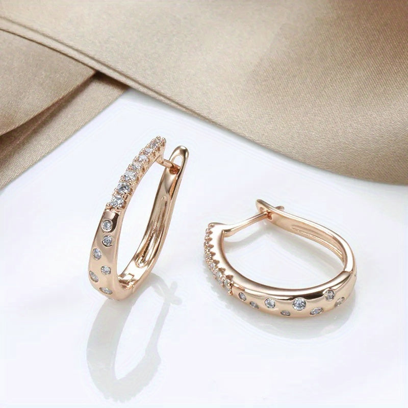 Golden Zircon Women Clip Earrings Curve Drop Piercing Hoops Fine Wedding Jewelry