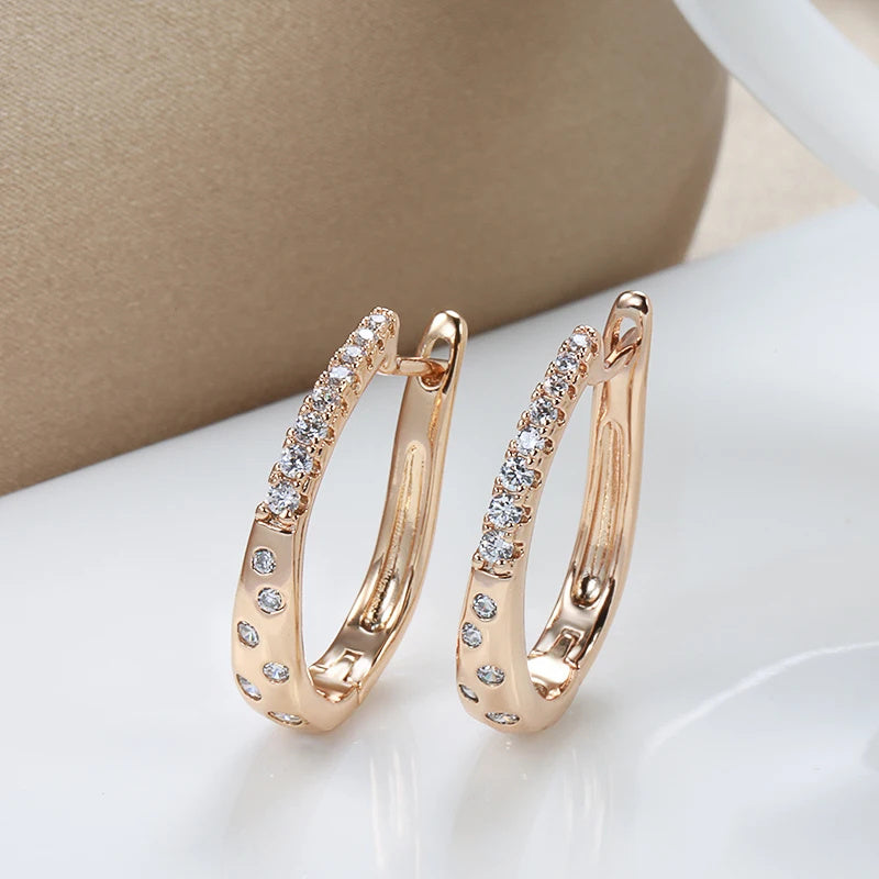 Golden Zircon Women Clip Earrings Curve Drop Piercing Hoops Fine Wedding Jewelry