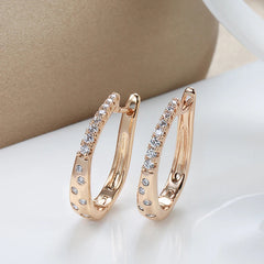 Golden Zircon Women Clip Earrings Curve Drop Piercing Hoops Fine Wedding Jewelry