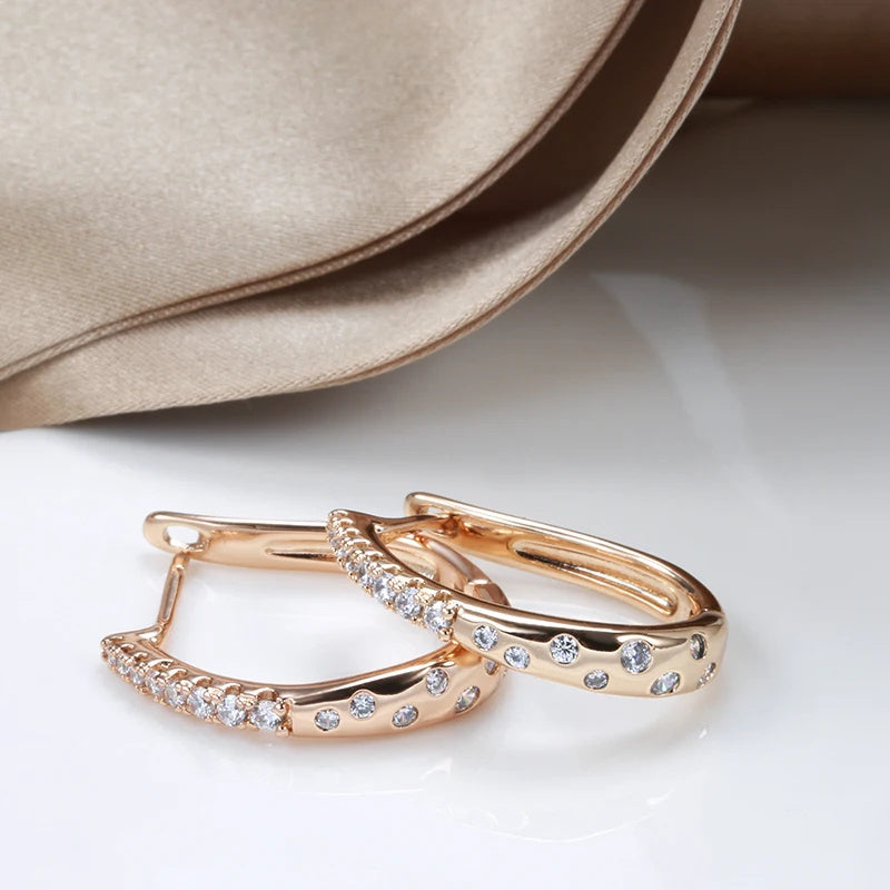 Golden Zircon Women Clip Earrings Curve Drop Piercing Hoops Fine Wedding Jewelry