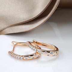 Golden Zircon Women Clip Earrings Curve Drop Piercing Hoops Fine Wedding Jewelry
