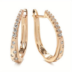 Golden Zircon Women Clip Earrings Curve Drop Piercing Hoops Fine Wedding Jewelry