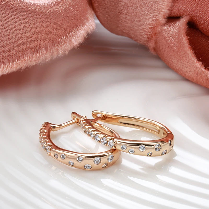 Golden Zircon Women Clip Earrings Curve Drop Piercing Hoops Fine Wedding Jewelry