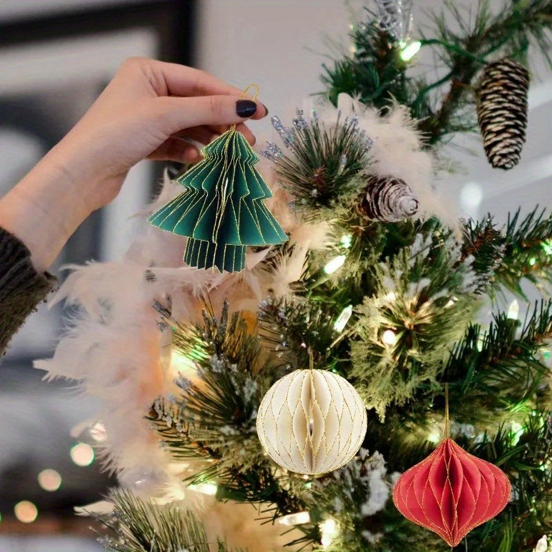 Mini Christmas Tree Honeycomb Ball Hanging Ornament