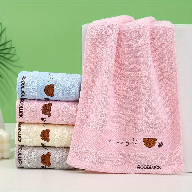 Embroidered Cartoon Pattern Cotton Face Washing Towel 25x9in 1pc