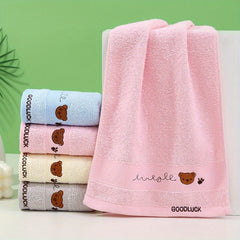 Embroidered Cartoon Pattern Cotton Face Washing Towel 25x9in 1pc