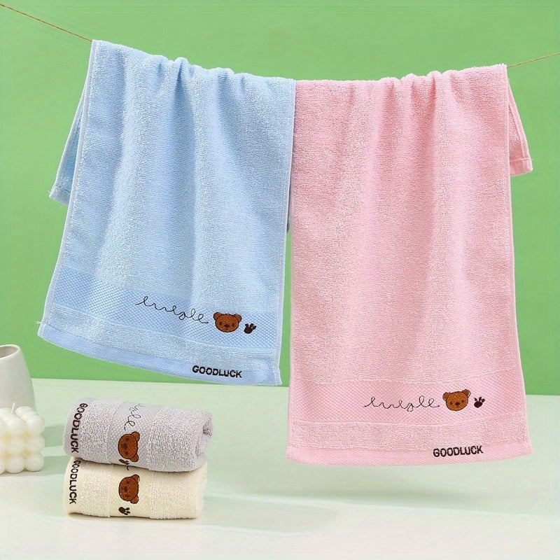 Embroidered Cartoon Pattern Cotton Face Washing Towel 25x9in 1pc