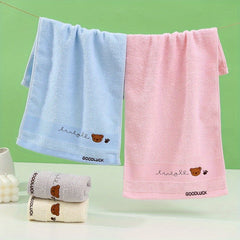 Embroidered Cartoon Pattern Cotton Face Washing Towel 25x9in 1pc