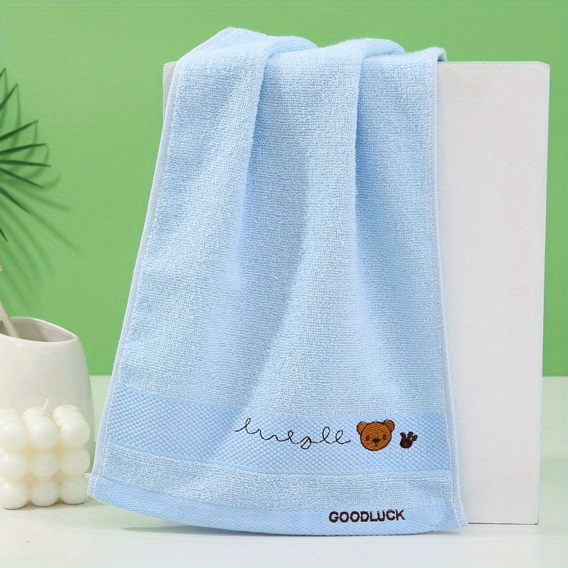 Embroidered Cartoon Pattern Cotton Face Washing Towel 25x9in 1pc