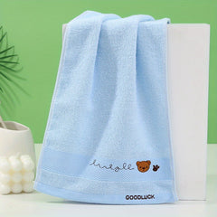 Embroidered Cartoon Pattern Cotton Face Washing Towel 25x9in 1pc