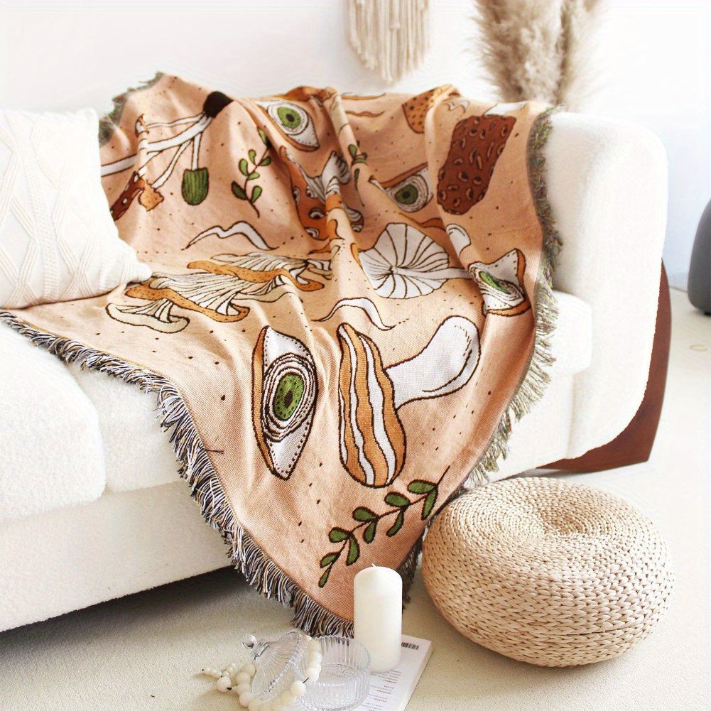 Bohemian Knitted Ethnic Print Tassel Blanket Outdoor Camping Sofa Blanket