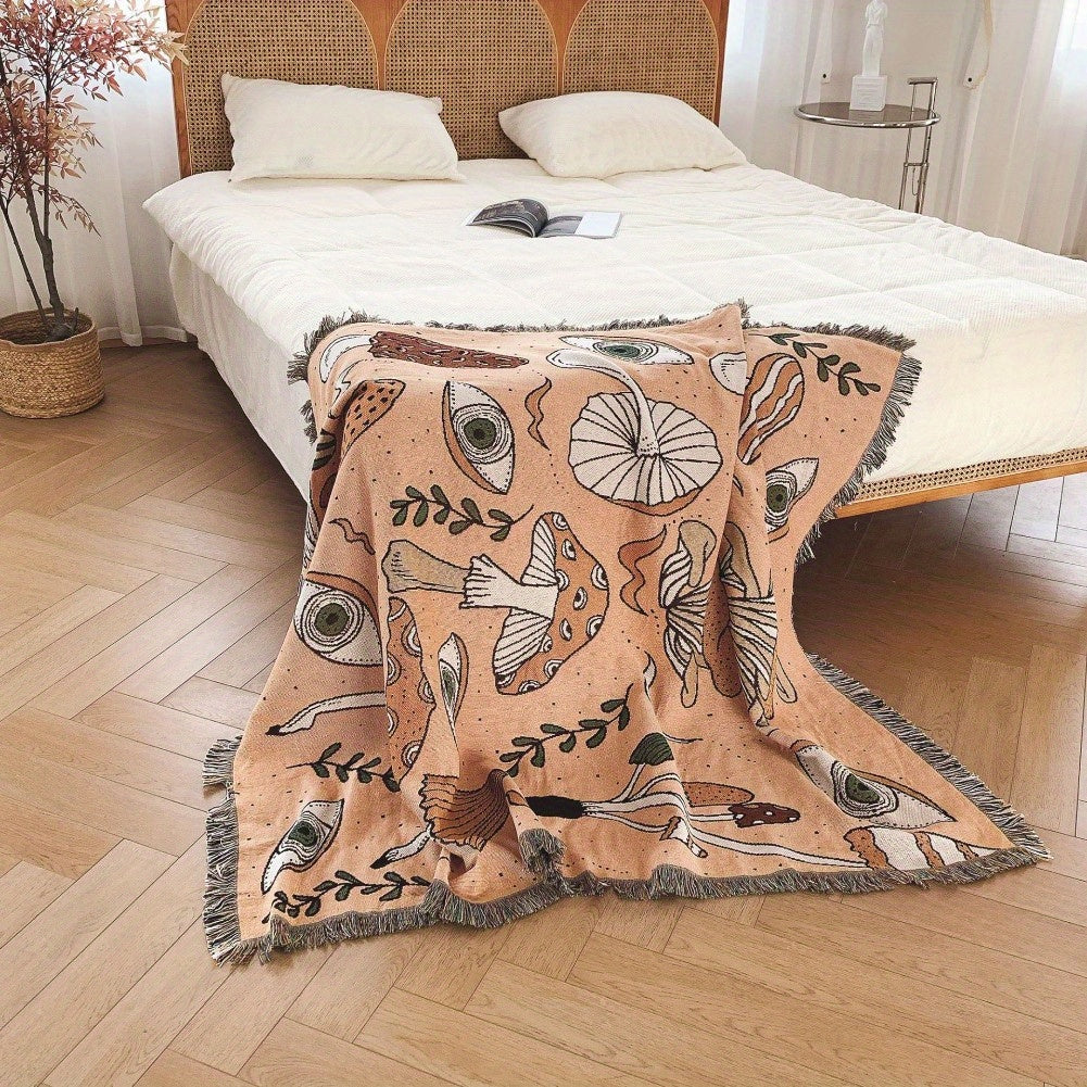 Bohemian Knitted Ethnic Print Tassel Blanket Outdoor Camping Sofa Blanket
