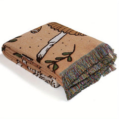 Bohemian Knitted Ethnic Print Tassel Blanket Outdoor Camping Sofa Blanket