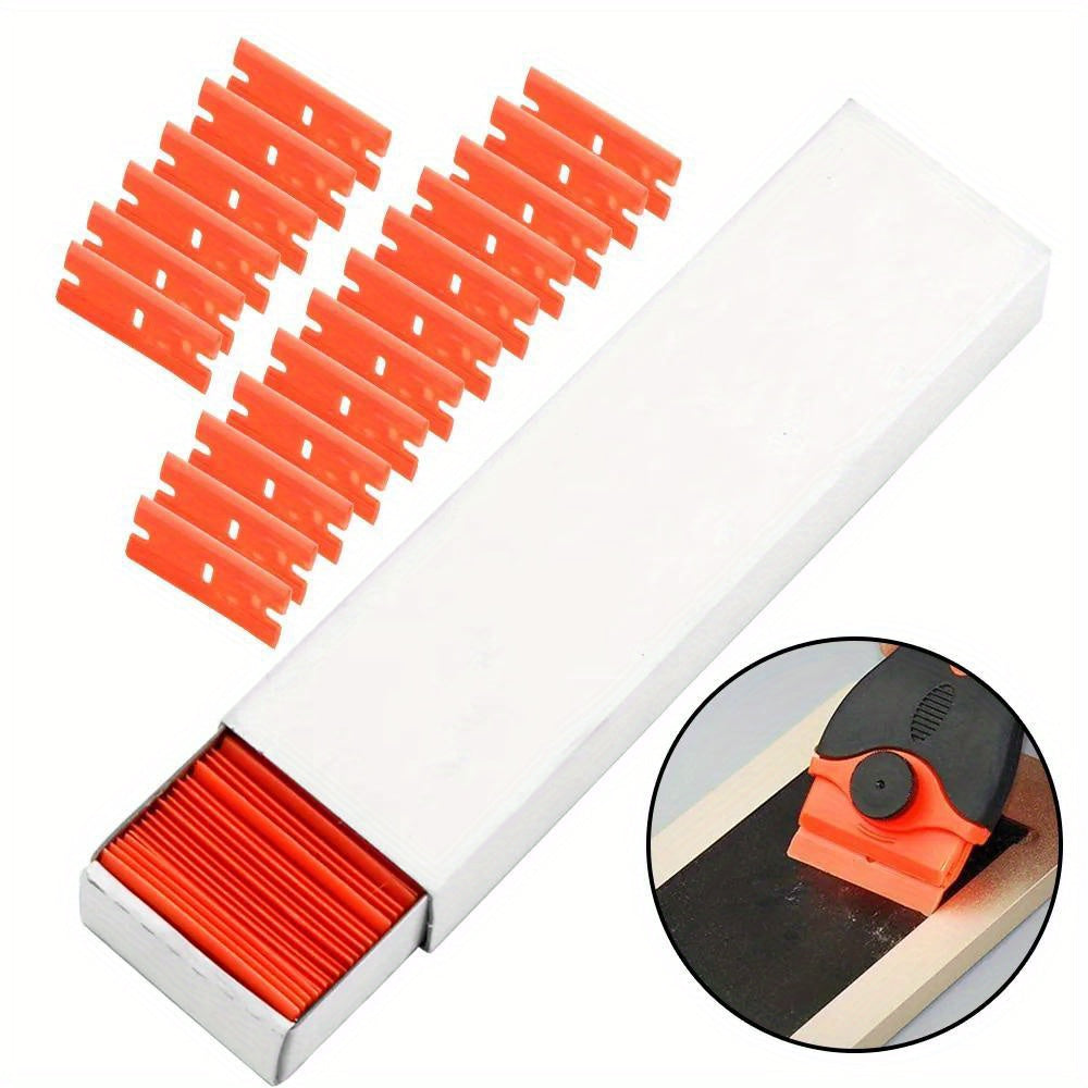 100pcs Double Edge Plastic Razor Blades Label Cleaning Razor Glue Remover