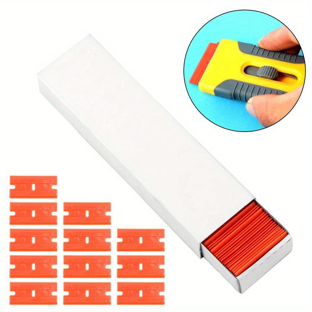 100pcs Double Edge Plastic Razor Blades Label Cleaning Razor Glue Remover