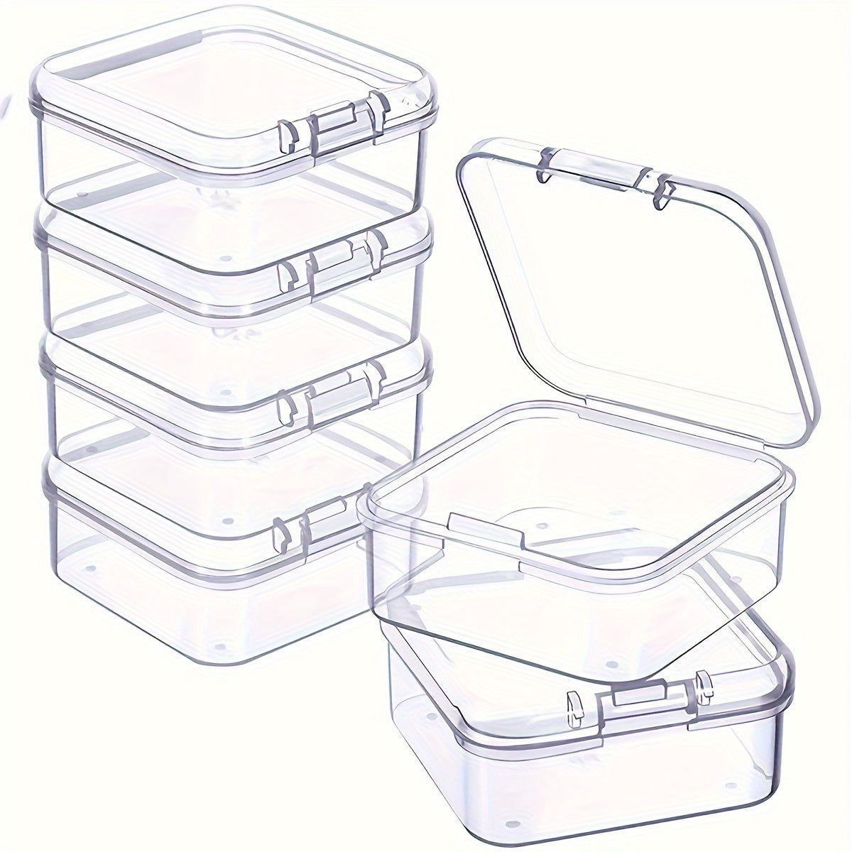 6pcs Transparent Plastic Square Box Storage Case for DIY Crafts Jewelry