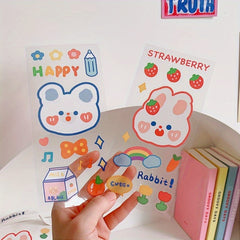 10pcs Tea Bear Ledger Stickers Strawberry Scene PVC Cup Stickers Box Seal