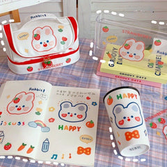 10pcs Tea Bear Ledger Stickers Strawberry Scene PVC Cup Stickers Box Seal