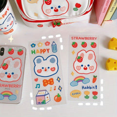 10pcs Tea Bear Ledger Stickers Strawberry Scene PVC Cup Stickers Box Seal