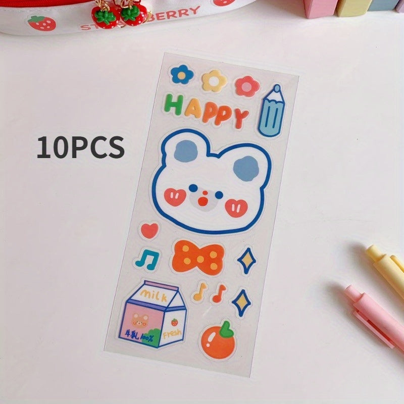 10pcs Tea Bear Ledger Stickers Strawberry Scene PVC Cup Stickers Box Seal