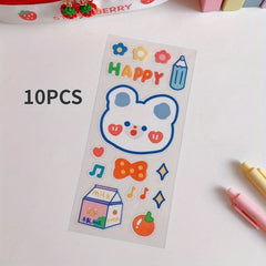 10pcs Tea Bear Ledger Stickers Strawberry Scene PVC Cup Stickers Box Seal